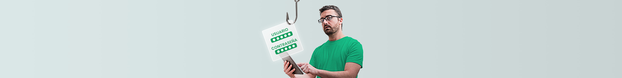 phishing - chico con tablet en la mano, anzuelo pescando usuario y contraseña