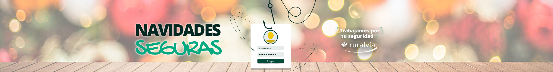 Campaña - Navidades Seguras - Fondo navideño con gráfico que ilustra el phishing Campaña - Navidades Seguras - Fondo navideño con gráfico que ilustra el phishing