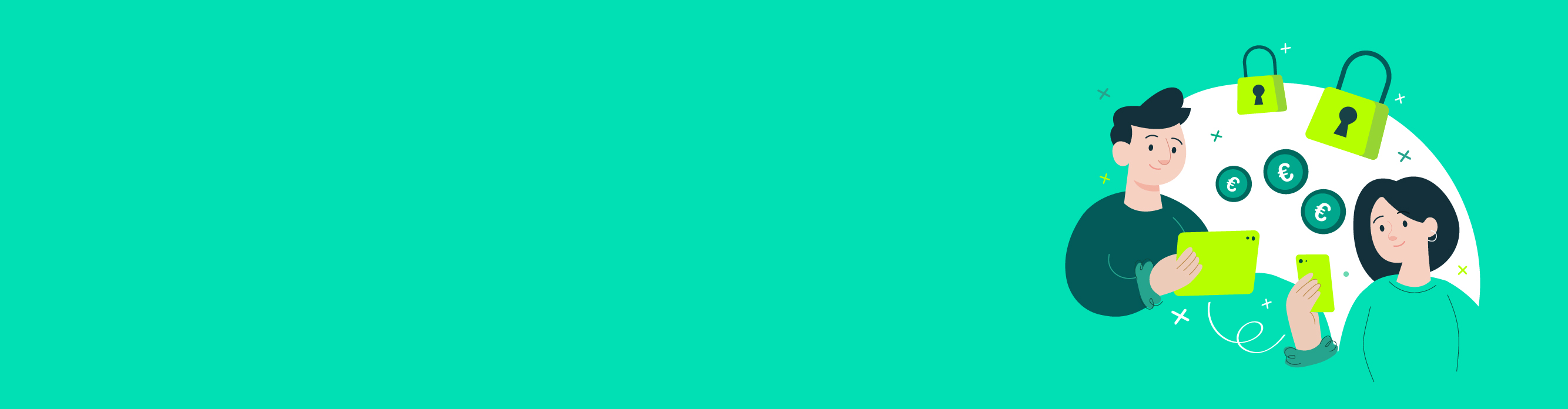 Ilustración de dos personas con dispositivos electrónicos y candados